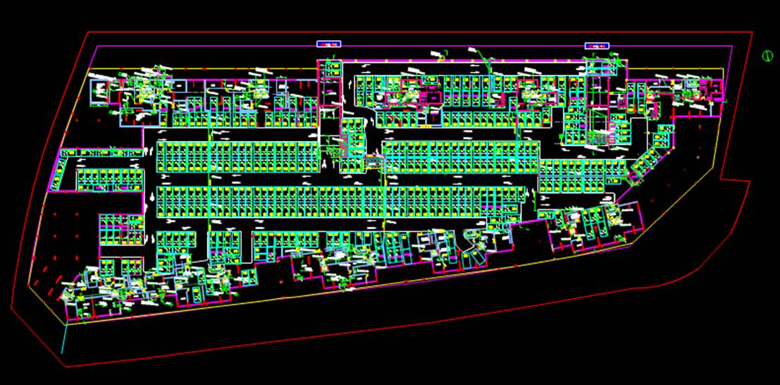 建筑设计居民建筑住宅CAD平面图之地下室车位图