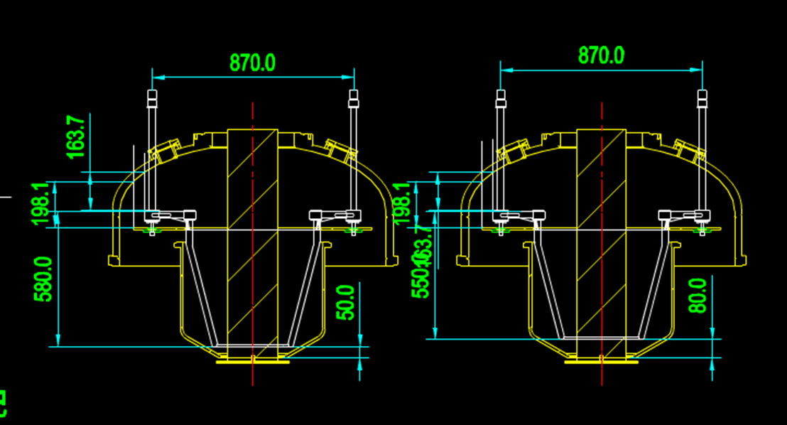CAD机械制图-水冷热屏设计实际尺寸示意图