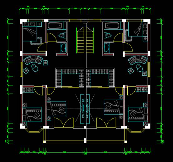 双拼别墅建筑CAD图纸